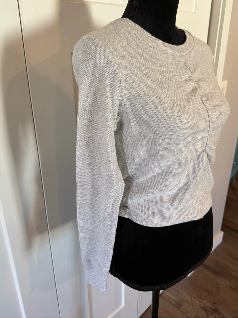 CAbi Light Gray Long-Sleeve Ruched Crewneck Top